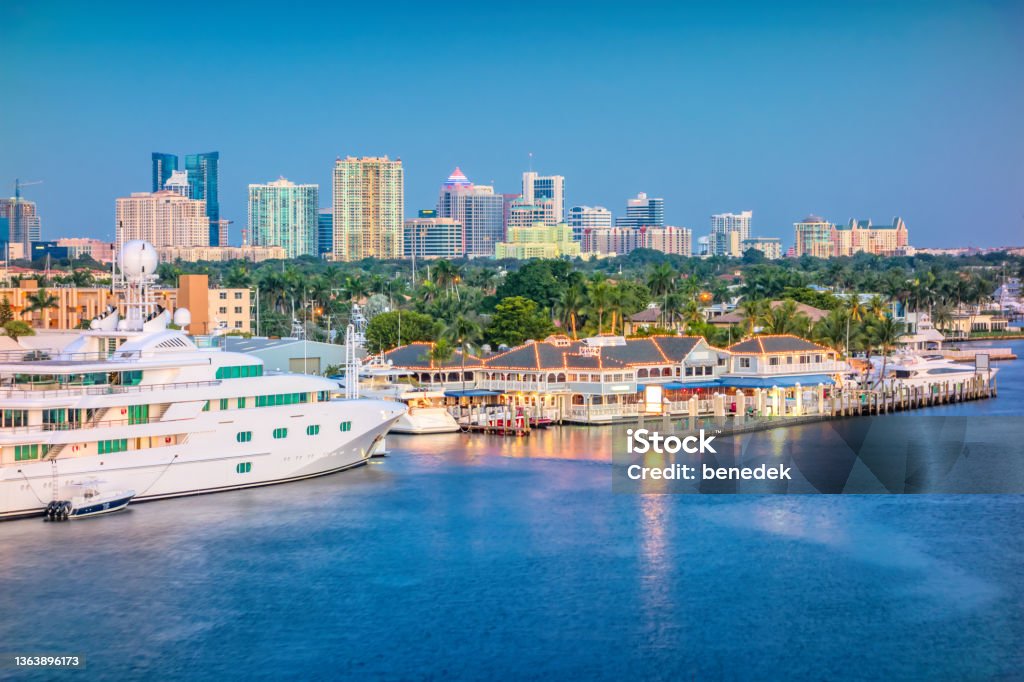 Fort Lauderdale Skyline Florida Skyline of downtown Fort Lauderdale Florida USA at twilight blue hour. Fort Lauderdale Stock Photo