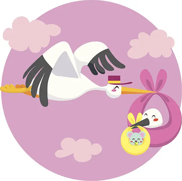 Vector illustration of Double Stork Delivery