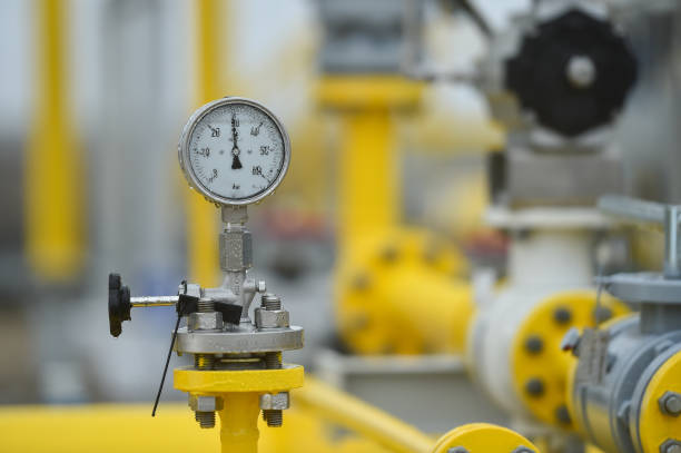 Industrial details from a natural gas storage facility stock photo