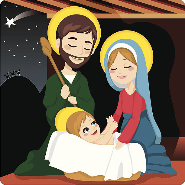 рождественский вертеп - serene people tranquil scene child god stock illustrations