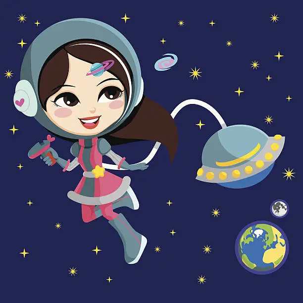 Vector illustration of Pretty Astronaut Girl