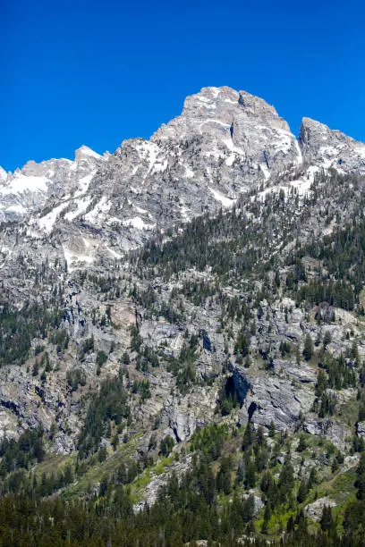 Photo of Close-up of one of the Teton mountains in Grand Teton National Park in Wyoming from Taggart Lake Trail