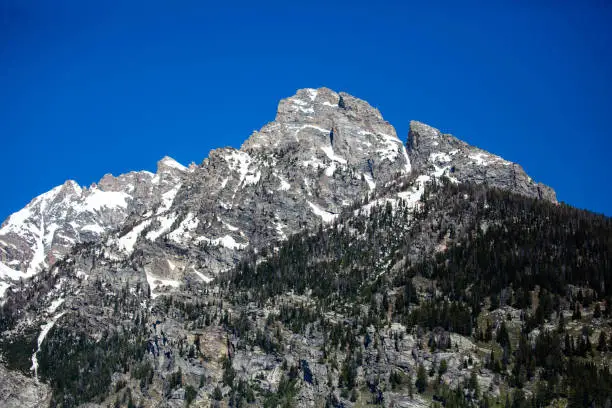 Photo of Close-up of one of the Teton mountains in Grand Teton National Park in Wyoming from Taggart Lake Trail