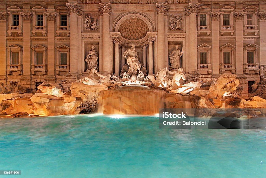 Fountain Trevi night Fountain Trevi in Rome at night with lights Ancient Stock Photo
