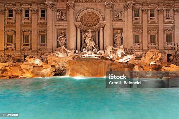 Fountain Trevi Night Stock Photo - Download Image Now - Ancient, Architecture, Baroque Style