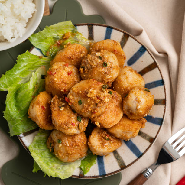istock Deep fried cuttlefish ball with salted egg yolk coating 1363918640