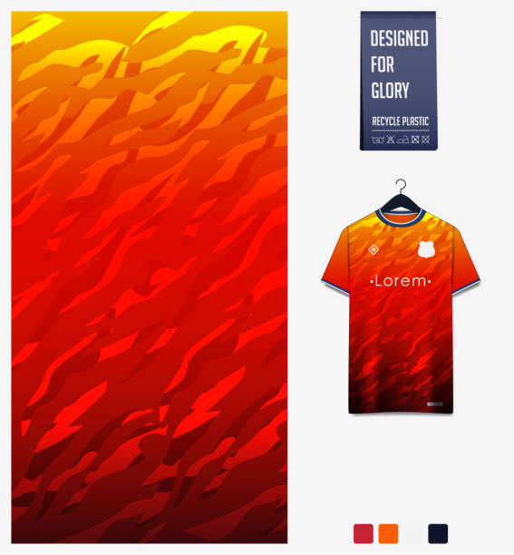 ilustrações de stock, clip art, desenhos animados e ícones de soccer jersey pattern design.  abstract pattern on orange background for soccer kit, football kit or sports uniform. t-shirt mockup template. fabric pattern. abstract background. - cycling vest