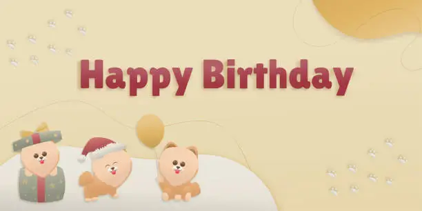 Vector illustration of Birthday card 3 dog characters brown, birthday celebration theme.