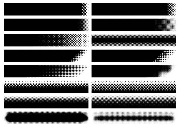 Vector illustration of Horizontal frame set with various halftone dots