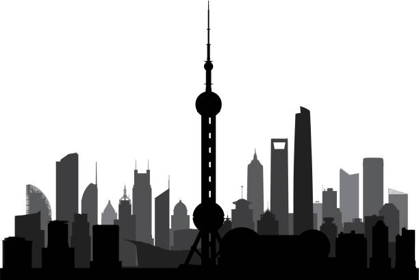 shanghai skyline (alle gebäude sind vollständig und beweglich) - shanghai stock-grafiken, -clipart, -cartoons und -symbole