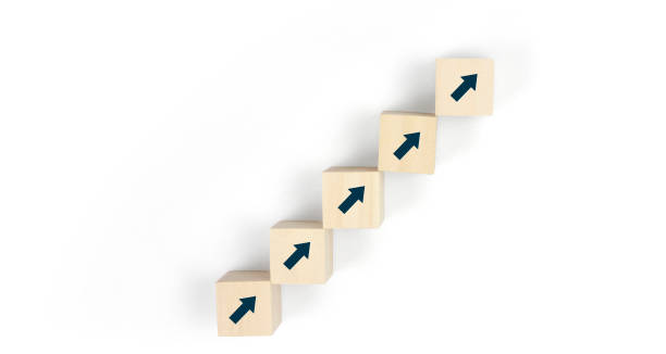 istock Wooden blocks chart steps with copy space. The business growth process 1363933010