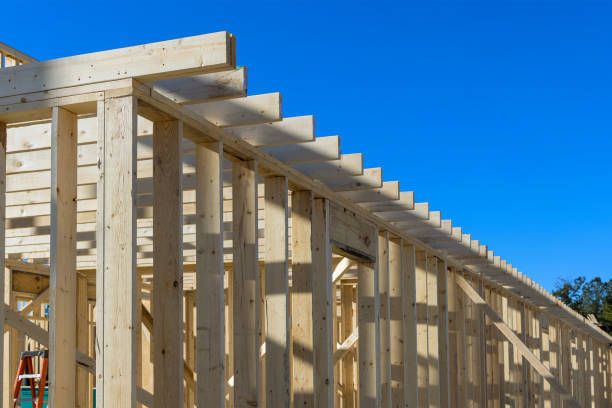 istock Wood framing a house under construction on built new home 1363933087