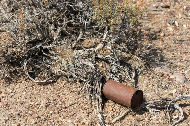 Old rusted can laying in the Nevada desert sagebrush