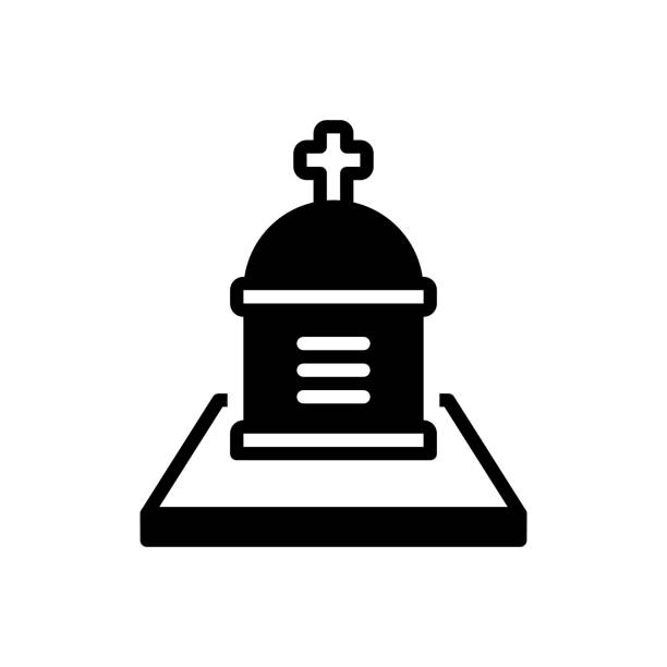 Cemetery churchyard Icon for cemetery, churchyard, necropolis, graveyard, burial place, mortuary, death funeral home logo stock illustrations