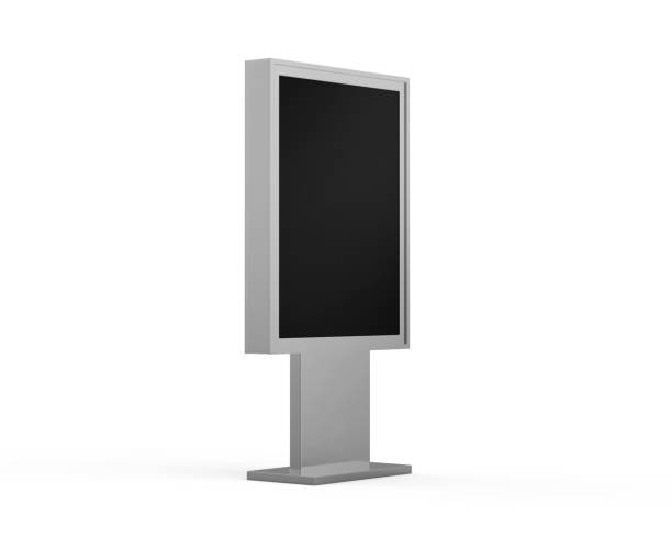 istock WiFi network multi touch floor standing LCD ad display digital signage display touch monitor. 3d render illustration. 1363937135