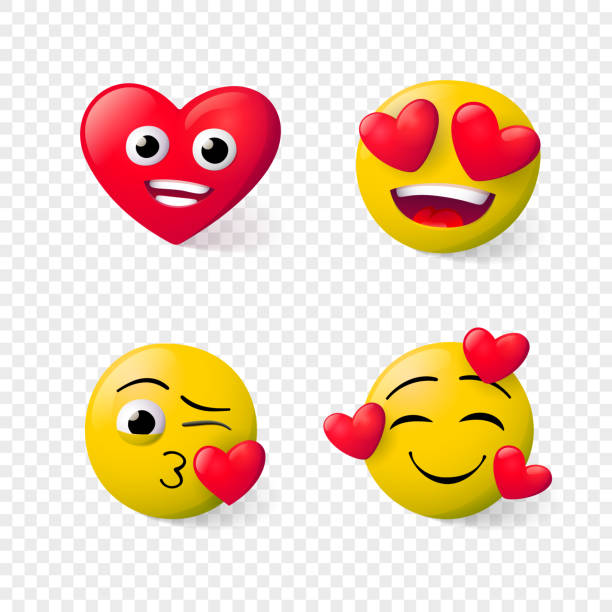 stockillustraties, clipart, cartoons en iconen met love emoji set with red hearts - kiss