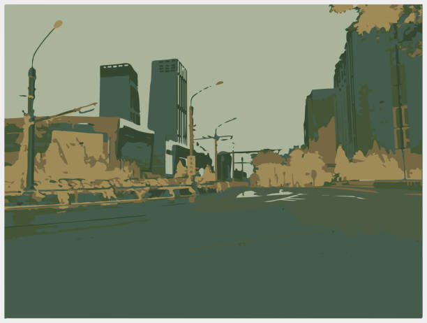 color traditional style illustration city landscape