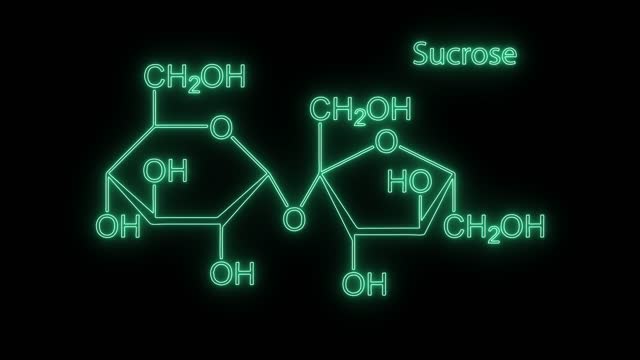 Sucrose Molecular Structure Symbol Neon Animation on black background.