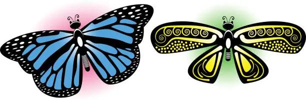 Vector illustration of Very beautiful blue and yellow simple 2D butterfly vector design