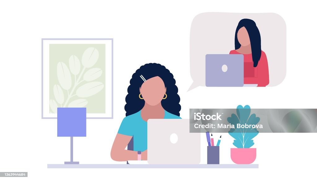 Conference Video Call Vector Illustration In A Flat Style Stock