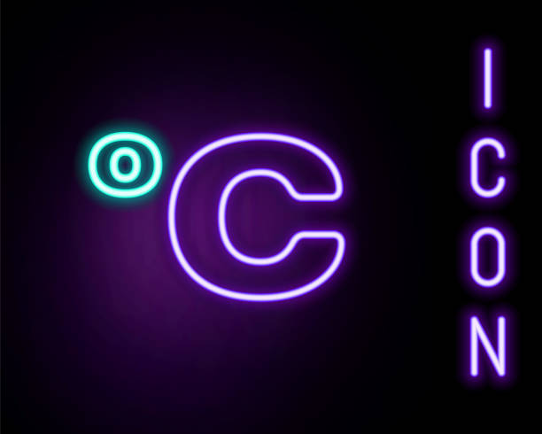 istock Glowing neon line Celsius icon isolated on black background. Colorful outline concept. Vector 1363945888