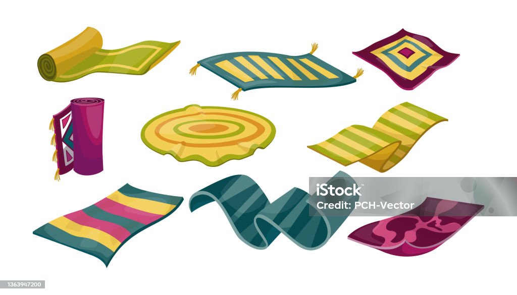 Rectangular Rug Cartoon Round Rectangular Square Mats And Sewing Cartoon Vector Stock ...