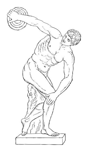 ภาพประกอบสต็อกที่เกี่ยวกับ “ประติมากรรมกรีก - จานโยนโดย myron ของ eleutherae - ภาพประกอบแกะสลักวินเทจ - greek god”