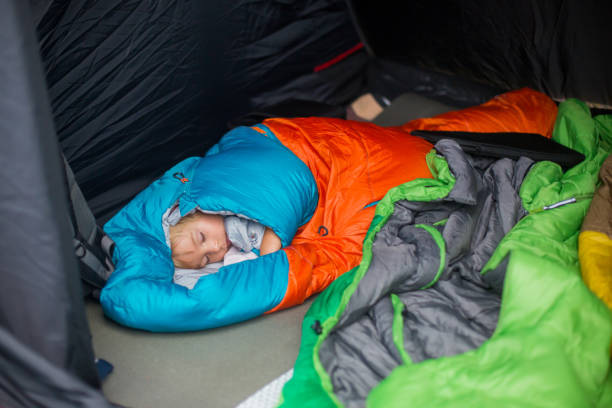 istock Child, sleeping in sleeping bag in a tent 1363951057