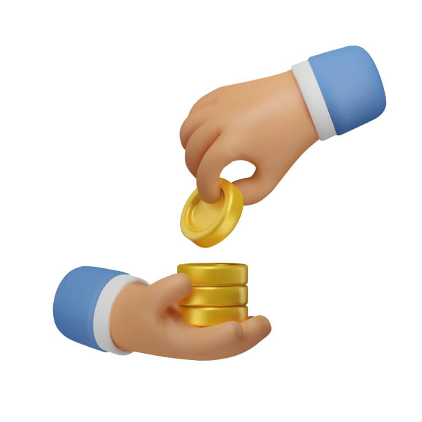 황금 동전과 3d 아이콘 손 - coin gold human hand currency stock illustrations