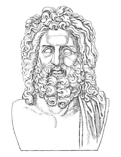 ilustrações, clipart, desenhos animados e ícones de cabeça de escultura grega de zeus - ilustração vintage gravada - greek culture greek god statue classical greek
