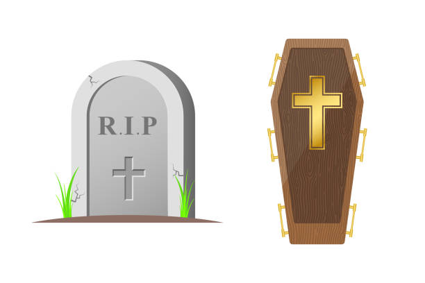 illustrazioni stock, clip art, cartoni animati e icone di tendenza di illustrazione della tomba e del set della bara - stone coffin