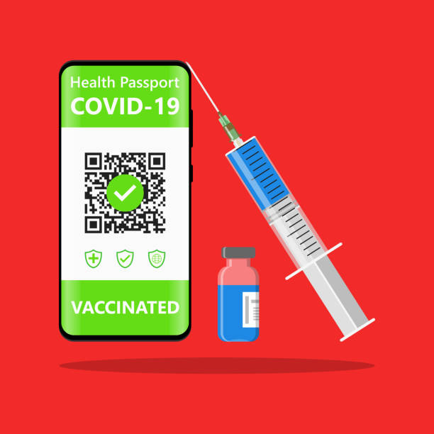 istock Electronic COVID-19 immunity passport. Digital vaccine certificate with Qr code. The vaccinated person using QR code on mobile phone for safe travelling during the pandemic. Air tickets 1363954978