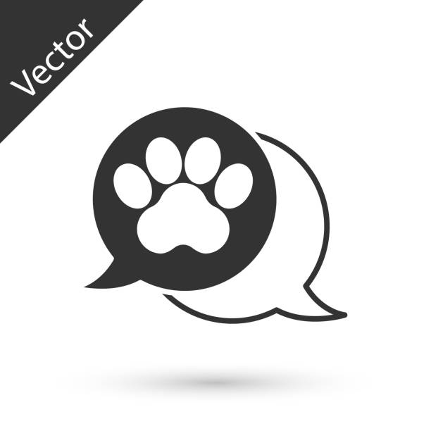 istock Grey Paw print icon isolated on white background. Dog or cat paw print. Animal track. Vector 1363955486