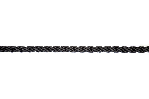 close up of single black rope line on white background