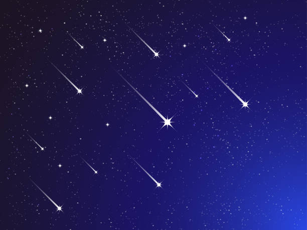 illustrazioni stock, clip art, cartoni animati e icone di tendenza di stelle cadenti, luce della caduta di un meteorite nella galassia. cosmo illustrazione vettoriale - meteora