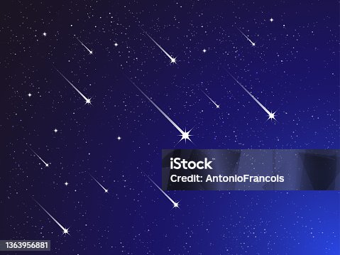 istock Shooting stars, light of falling of a meteorite in the galaxy. Vector illustration cosmos 1363956881