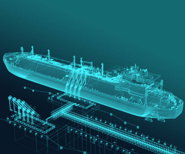 istock Gas carrier at the Berth. Neon Scheme. 3d-rendering 1363957826