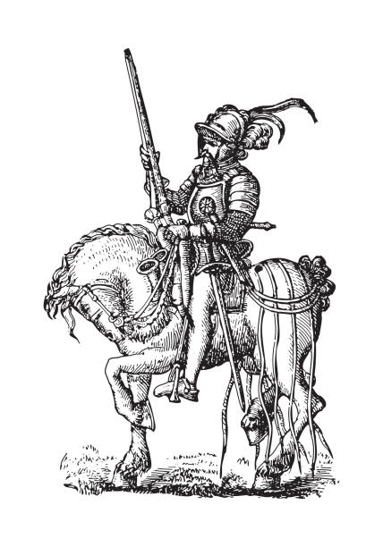ландскнехт - винтажная гравированная иллюстрация - battle dress stock illustrations