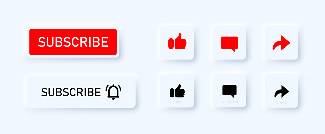 Subscribe button set. Like, comment and share button set. Social media concept. Vector line icon for Business and Advertising.