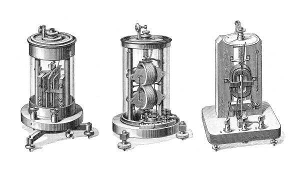 elektrischer dynamometer - vintage gravierte illustration - thomas alva edison museum stock-grafiken, -clipart, -cartoons und -symbole