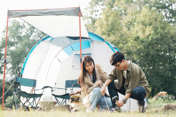 istock Happy couple camping life at park 1363962581