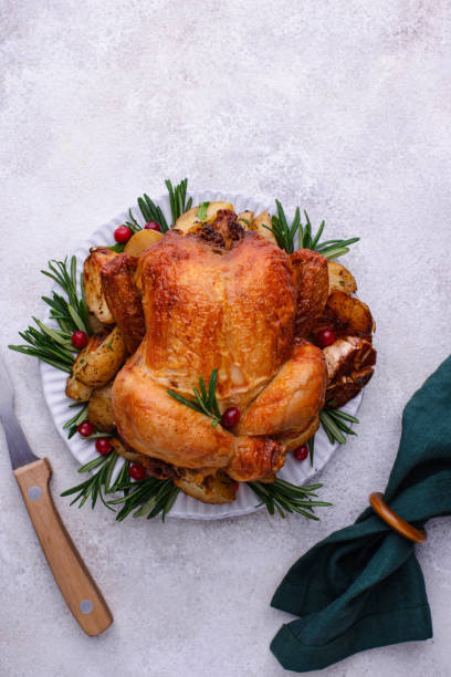 istock Christmas baked chicken for festive dinner. 1363963061