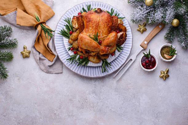 istock Christmas baked chicken for festive dinner. 1363963070
