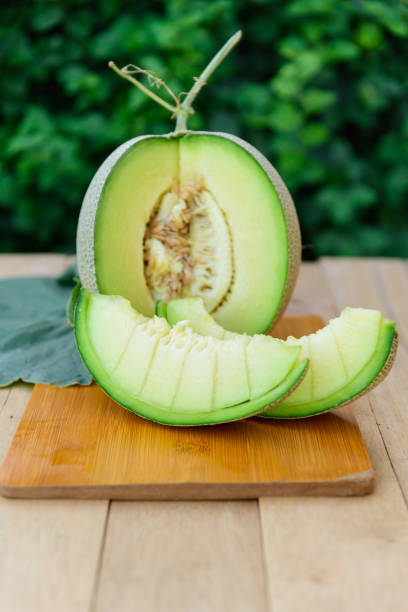 istock a piece of fresh green melon in dish 1363966521