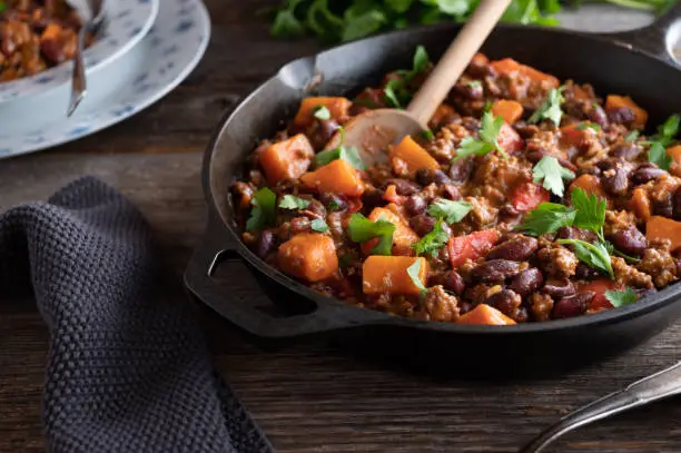 Photo of Bean stew with ground beef, sweet potatoes and vegetables