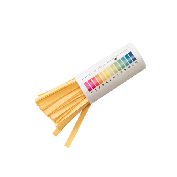 Pack of litmus test paper and color samples on white background. Universal indicator paper. Checking the ph. stock photo