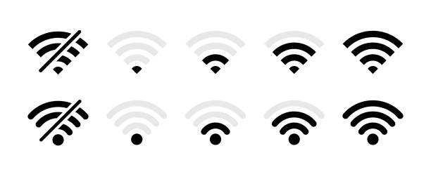 Wifi icon set. Internet signal. Connection error icon. Vector line icon for Business and Advertising Wifi icon set. Internet signal. Connection error icon. Vector line icon for Business and Advertising. offline stock illustrations