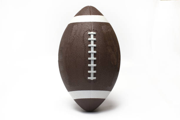 istock Closeup american football made plastic white background 1363971550