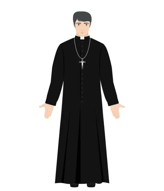 Vector illustration of Catholic Christian priest isolated on white, vector illustration