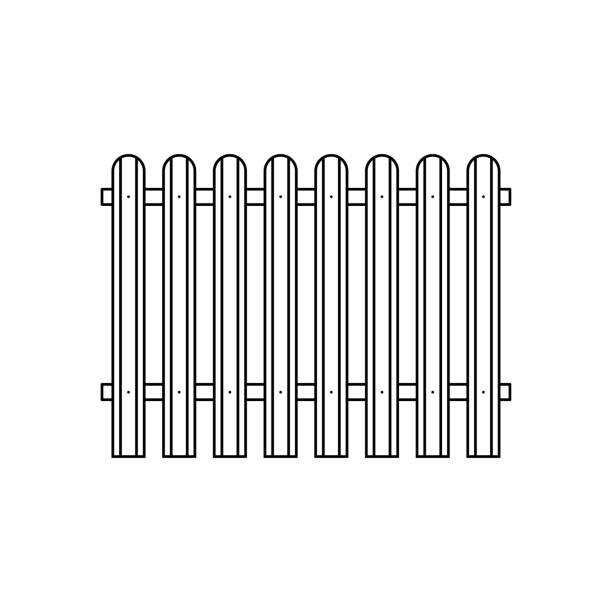значок забора. черный контур линейного силуэта. вид спереди. векторная простая плоская графическая иллюстрация. изолированный объект на бе - fence line stock illustrations